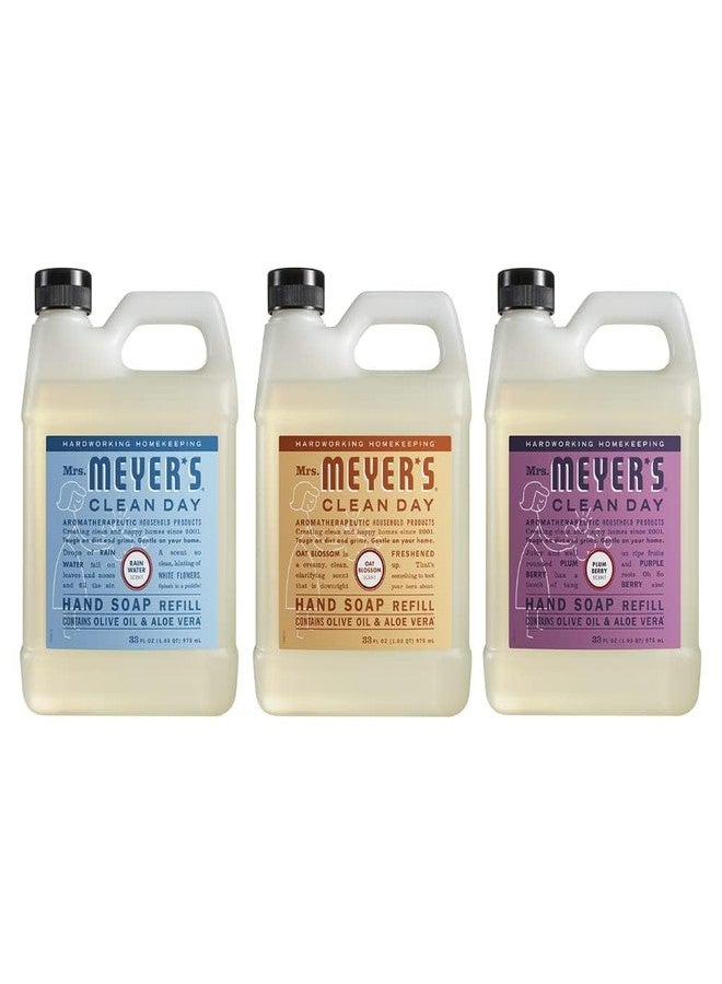 Mrs. Meyer's Meyers Mrs Clean Day Liquid Hand Soap Refill Variety Pack, 1 Rain Water, 1 Oat Blossom, 1 Plum Berry, 33 FL OZ (3 CT) - Image 1